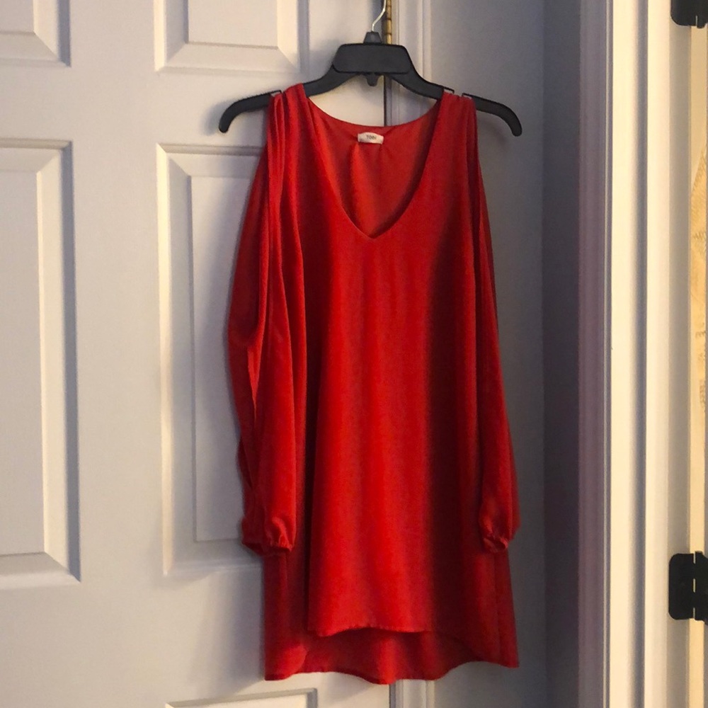 Red dress with sleeve cut outs